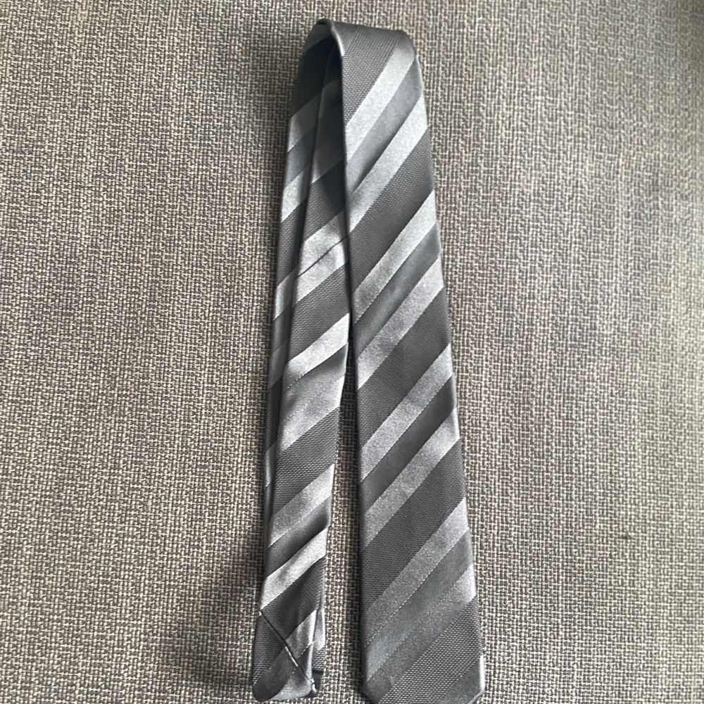Z Zegna Charcoal and Silver Striped Tie